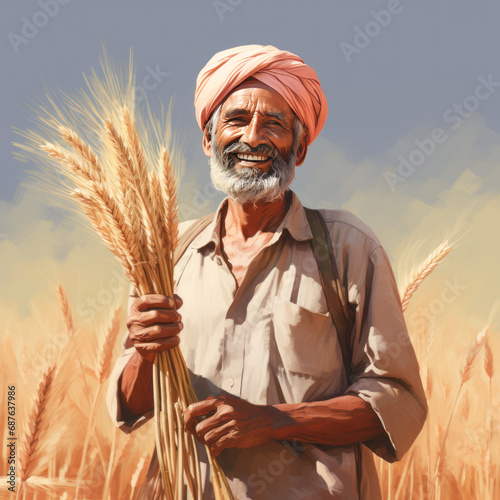 Indian farmer showing wheat crop at agriculture field.