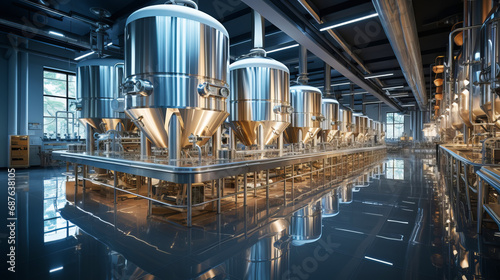 Steel tanks for beer fermentation and maturation in Modern Beer Factory photo