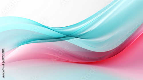 Abstract air turquoise pink waves design with smooth curves and soft shadows on clean modern background. Fluid gradient motion of dynamic lines on minimal backdrop