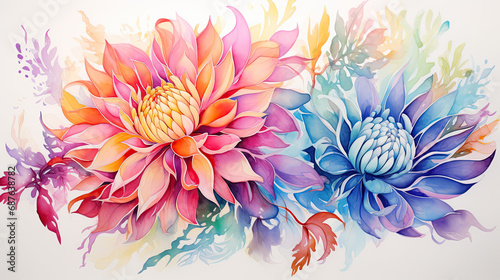 watercolor illustration of colorful flowers - Generative AI   © Vinayaka7