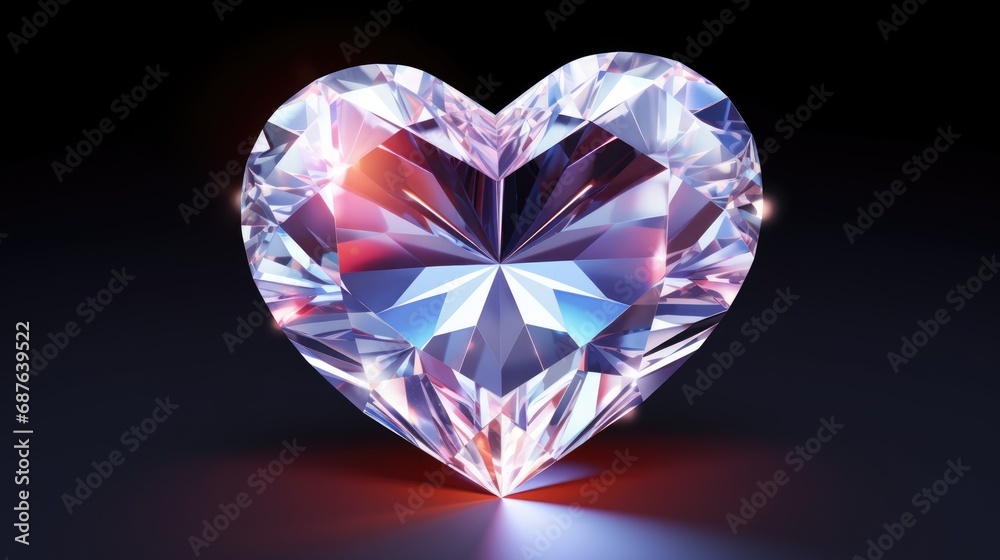 Crystal Shiny heart background. Happy Valentines Day, wedding concept. Symbol of love. Diamond gemstones crystalline hearts semi precious jewelry. For greeting card, banner, flyer, party invitation..