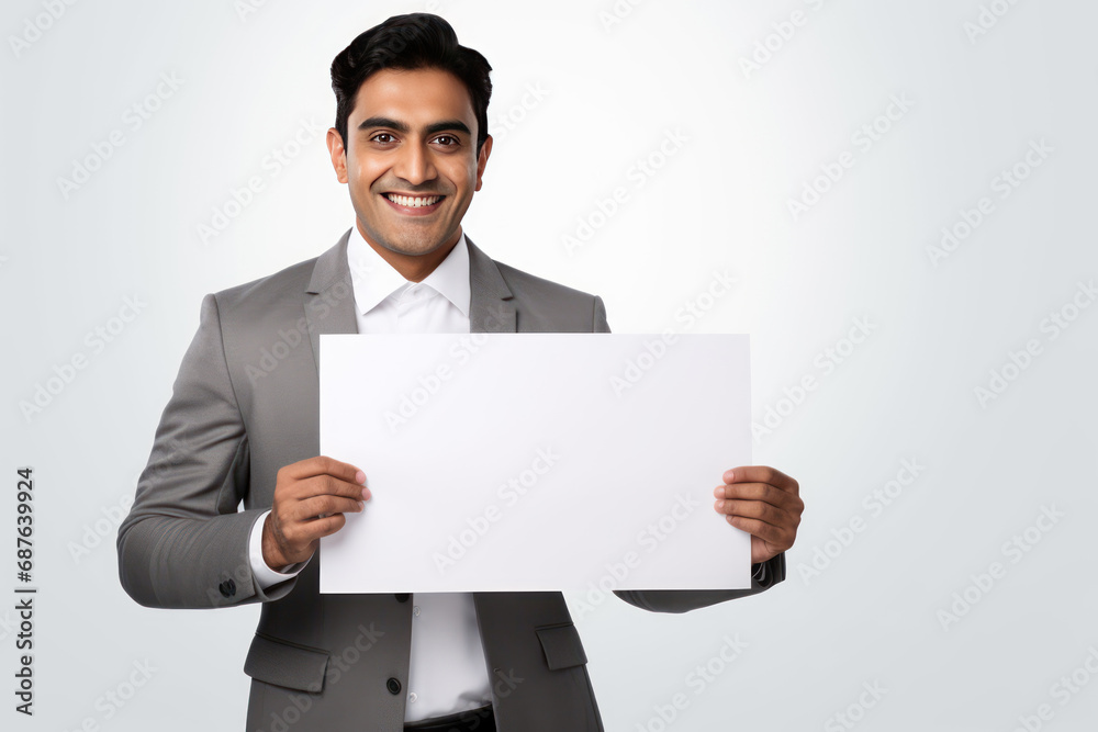 Young indian businessman showing empty board Young indian businessman showing empty board