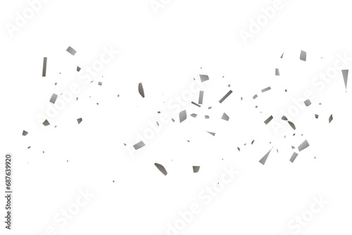 Silver glitter confetti on a white background. Illustration of a drop of shiny particles. Decorative element. Luxury background for your design, cards, invitations, gift, vip.