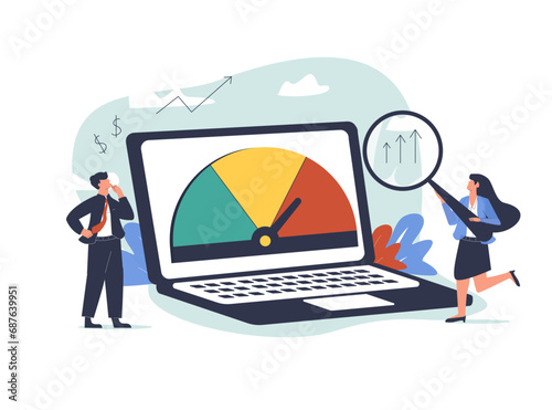 Benchmark testing abstract concept vector illustration. Benchmarking software, product performance indicator, testing