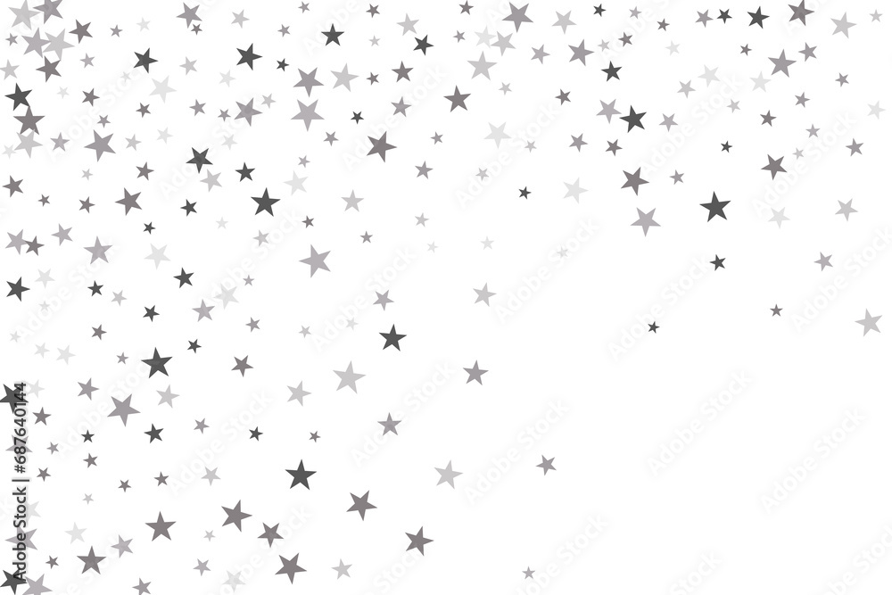 Obraz premium Abstract decorative pattern. Beautiful realistic banner with silver star of confetti on white background. Greeting card template. White background. Realistic vector illustration.