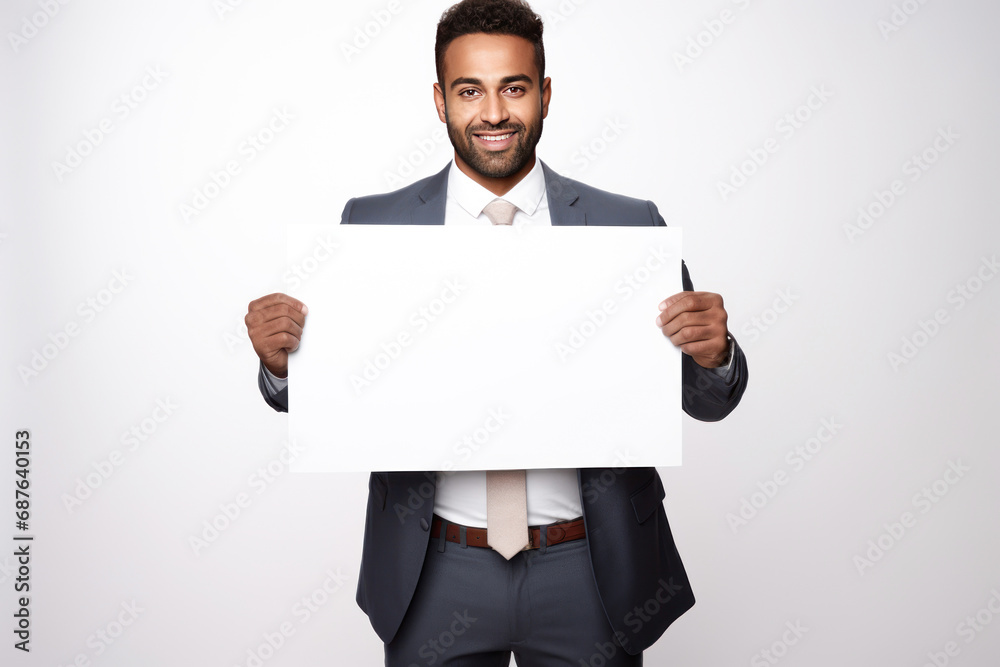 Young indian businessman showing empty board Young indian businessman showing empty board