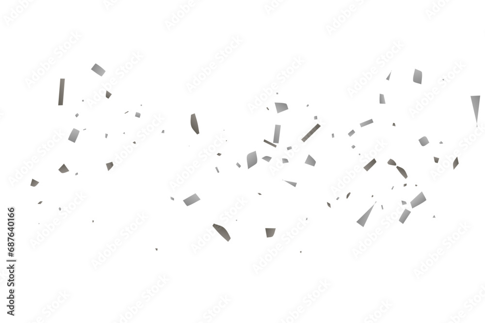 Fototapeta premium Silver glitter confetti on a white background. Illustration of a drop of shiny particles. Decorative element. Luxury background for your design, cards, invitations, gift, vip.