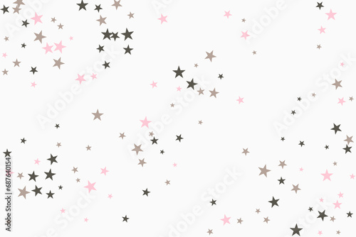 Silver star of confetti. Falling stars on a white background. Illustration of flying shiny stars. Decorative element. Suitable for your design, cards, invitations, gift, vip.