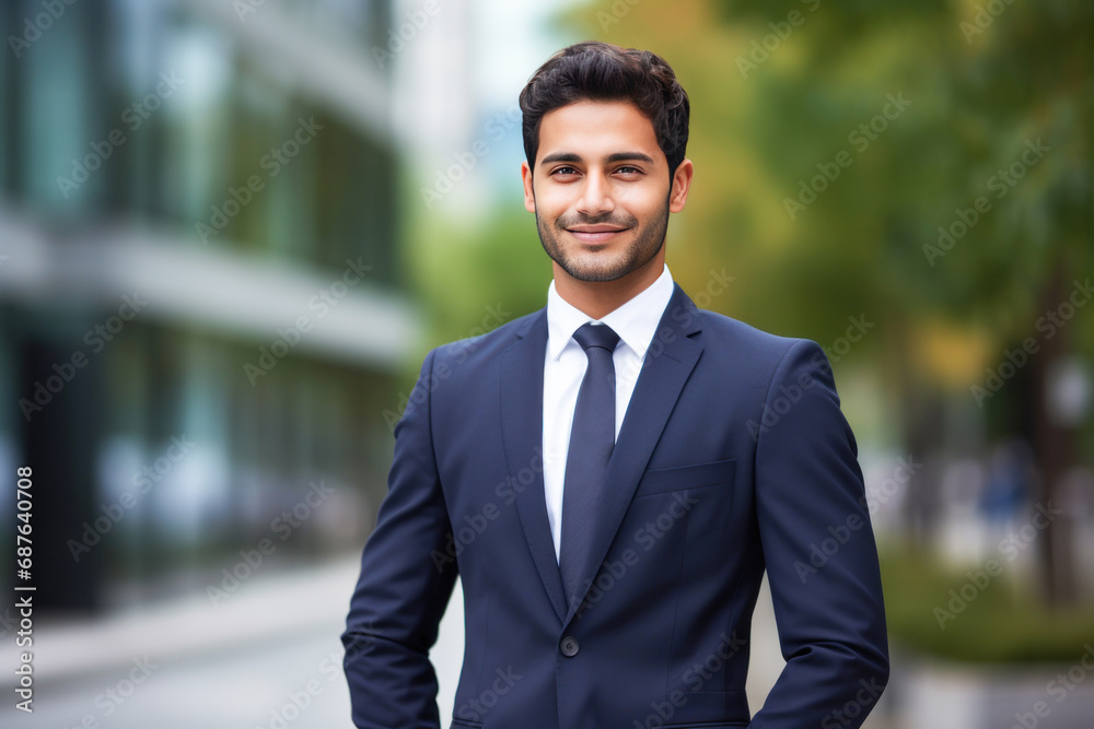 Young and successful businessman standing confidently at office