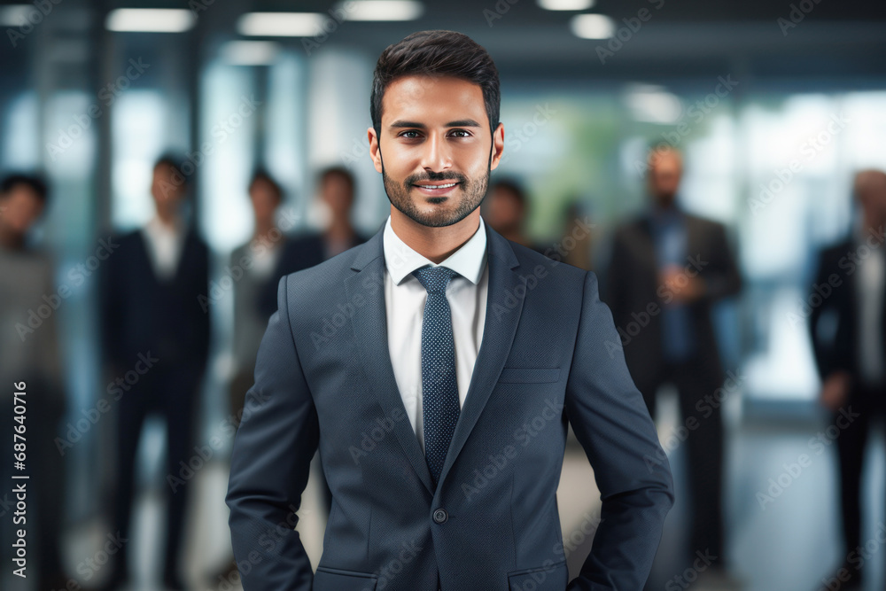 Young and successful businessman standing confidently at office Young and successful businessman standing confidently at office