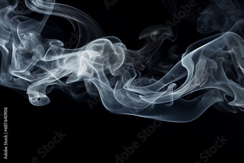 Ethereal smoke swirls gracefully on a black background, creating a mysterious and elegant abstract pattern.