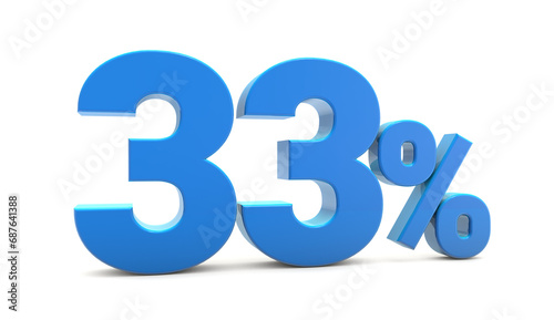 33 percentage sign isolated on transparent background. 33 percent off 3d. 33% png 3d. 3D rendering. 