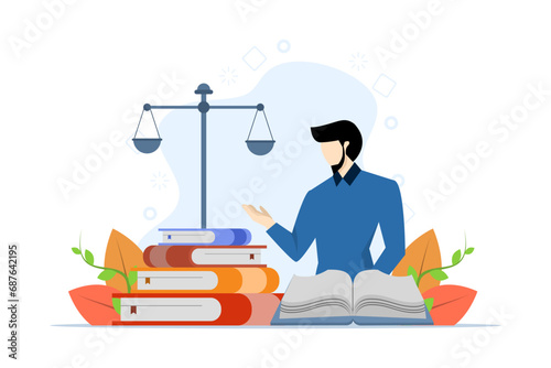 the concept of legal advice as the opinion of a professional lawyer. law firms and legal services, lawyer consultants. Government legal consulting services. flat vector illustration on background.