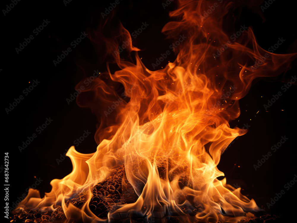 Fire heat energy, heat energy in fuel points on black background, red and yellow Fire heat energy, heat energy in fuel points on black background, red and yellow