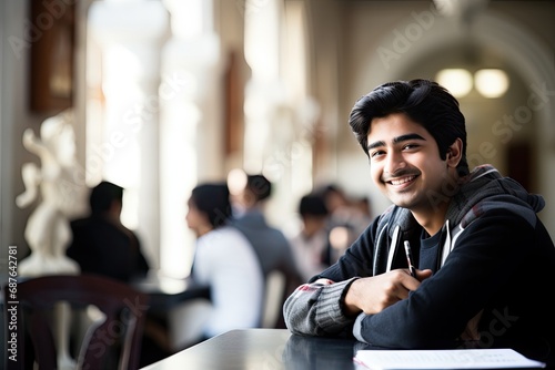 A happy and confident young man of Indian descent, smiling with positive energy in a casual outdoor setting.