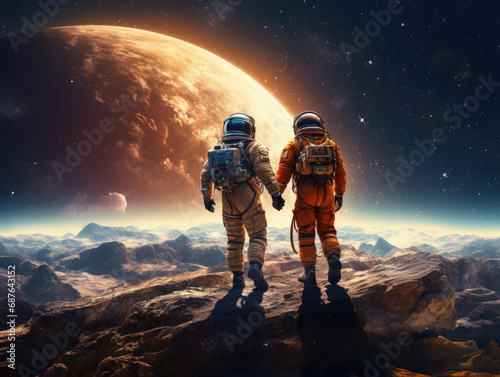 Astronaut Couple on space