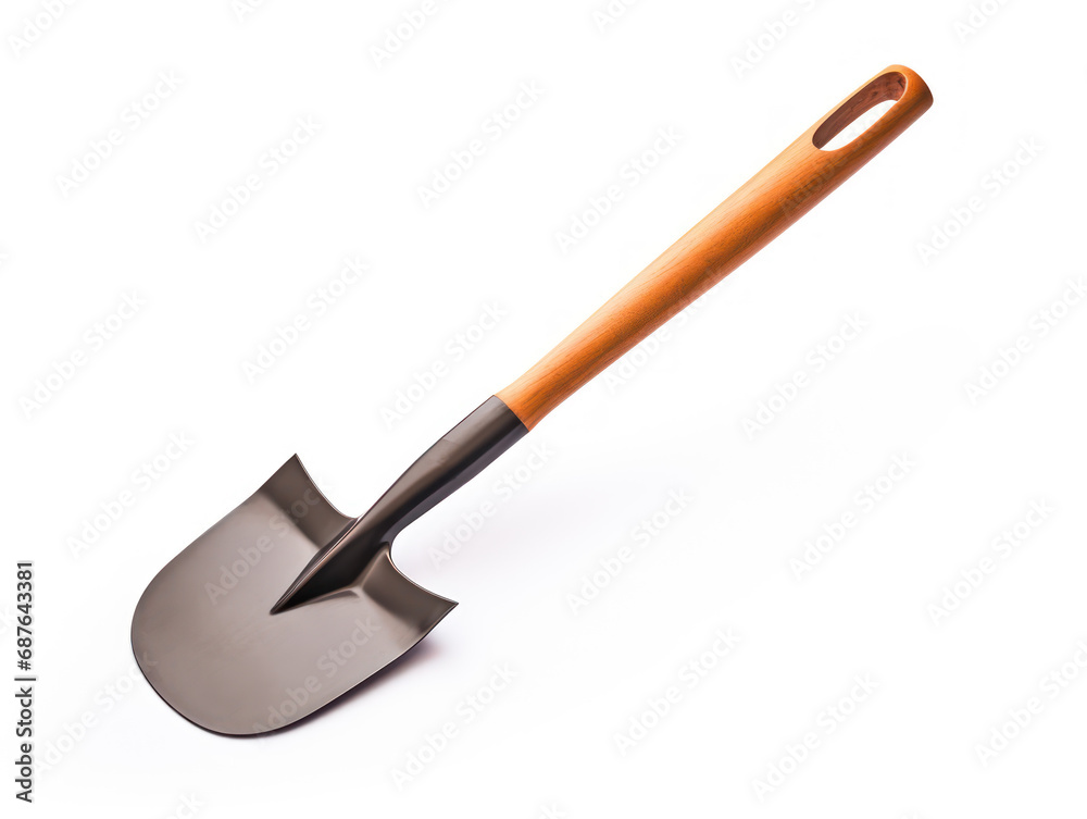 Building and gardening tools, Large shovel with handle isolated on white background Building and gardening tools, Large shovel with handle isolated on white background