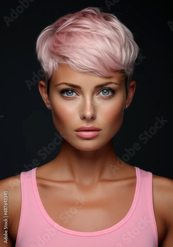 woman with pink short hair