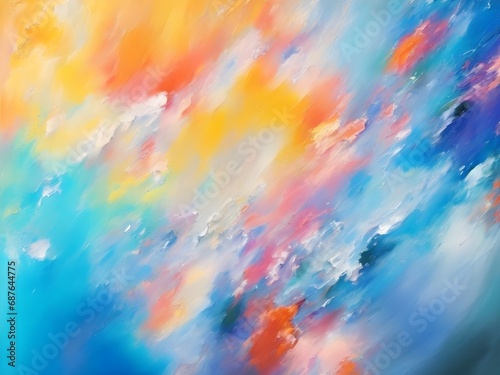 Abstract watercolor painted background in blue, orange and yellow colors. © AGORA