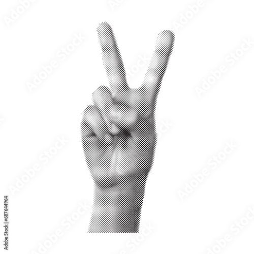Various gestures of female fingers. Halftone effect, magazine collage, trendy images. Woman hand making sign