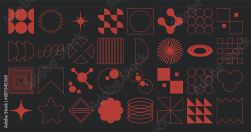 Brutalism Y2K shapes. Trend minimal abstract geometric elements, in the Bauhaus style. Vector set
