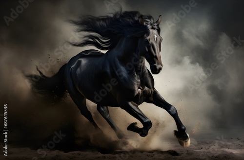 beautiful dark horses galloping across an open space, the concept of freedom, strength, power. © Siarhei