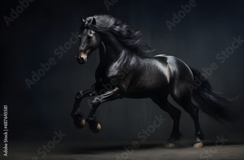 beautiful dark horses galloping across an open space, the concept of freedom, strength, power. © Siarhei