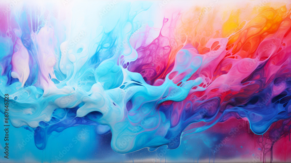 Modern 3D canvas with multi-layer paint in the form of multi-colored fairy waves, energetic feel.