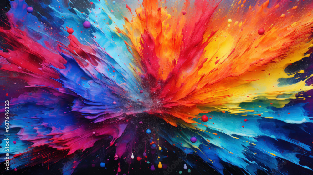 custom made wallpaper toronto digitalA vibrant and colorful abstract art piece that features a dynamic explosion of paint splatters. Multilayered surfaces.