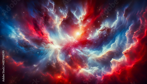 A stunning outer space nebula wallpaper featuring a vibrant blend of red  white  and blue colors