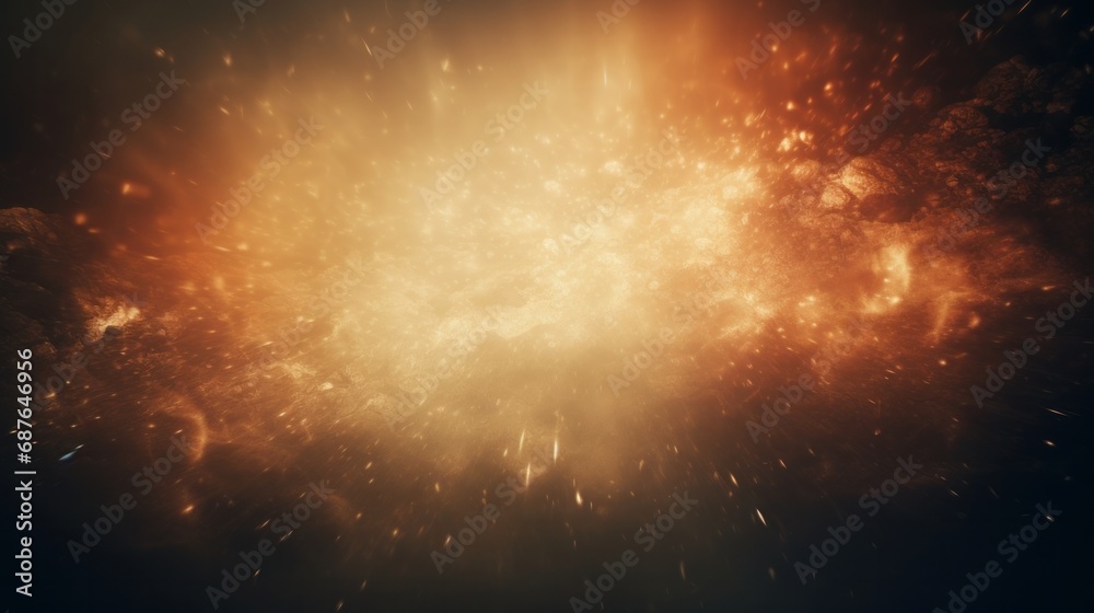 A meticulously designed film texture background enriched with heavy grain, dust particles, and a stunning light leak, captured through a real lens flare shot in a studio setting against
