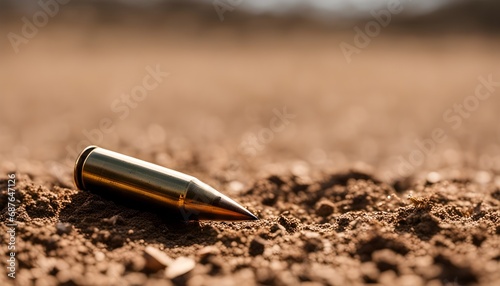 Brass bullets on the ground - war or military concept.