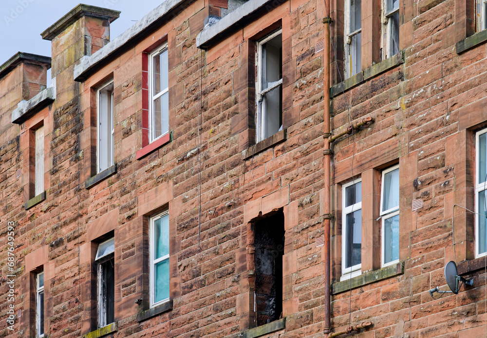 Council flats in poor housing estate with many social welfare issues in Port Glasgow