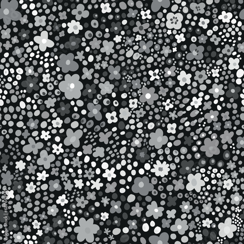Seamless monochrome pattern with small flowers for children's and women's clothing in vector on a black background