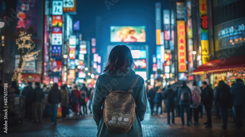 A woman at Shibuya Street at Night photo