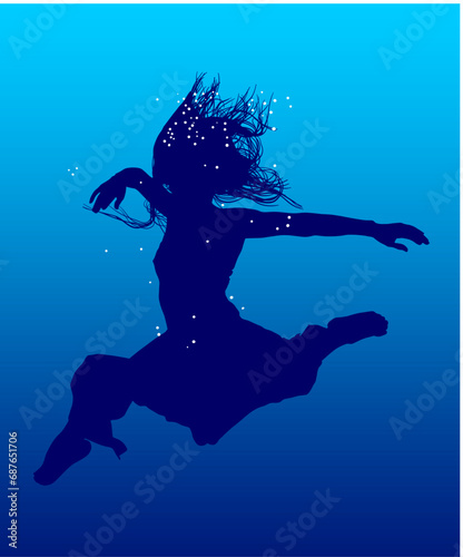 silueta, gente, baile, vector, atardecer, mujer, brincar, danza