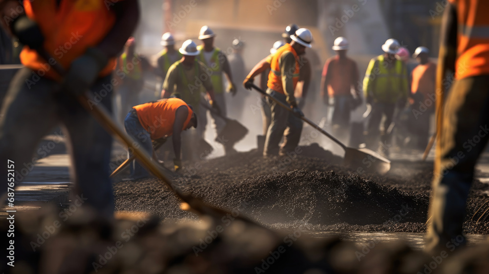 A brigade of workers is working on a road-building project A brigade of workers is working on a road-building project