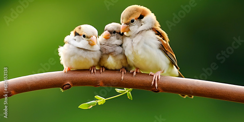 Bird family on a branch