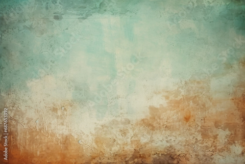 textured backdrop with a gradient from turquoise to rust, reminiscent of a weathered wall with peeling paint. © Enigma