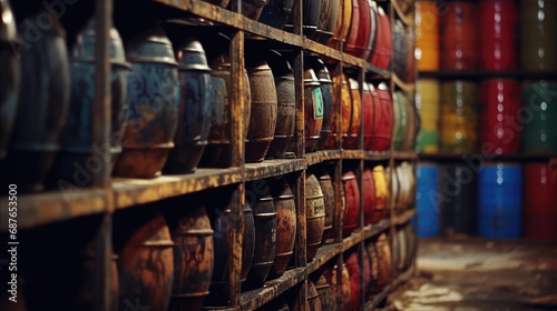 Oil barrels in a warehouse