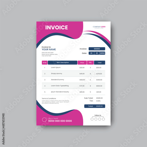 Corporate creative invoice design template.