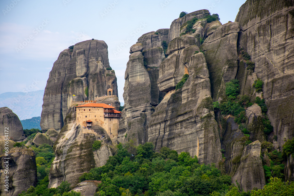 Inspirational view of iconic and majestic  Meteora monastery in greece