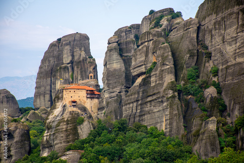 Inspirational view of iconic and majestic Meteora monastery in greece