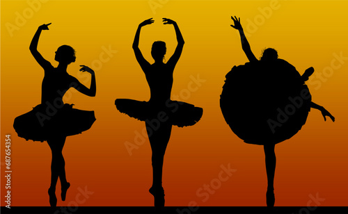 silueta, gente, baile, vector, atardecer, mujer, brincar, danza