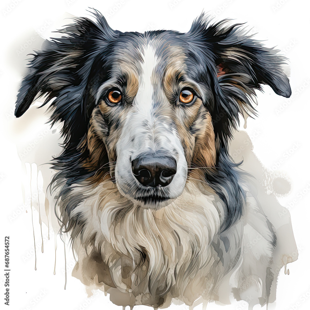 Fototapeta premium watercolor Borzoi clipart, Generative Ai