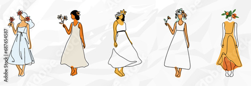 Sommerliche Mode, Lineart, Zeichnungen, Frauen, Sommerkleider, Mode, Fashion, Stil, Kreativität, Weiblichkeit, Ästhetik, Skizzen, Bekleidung, Kleidung, Sommermode, Trend, Individualität, Ausdr