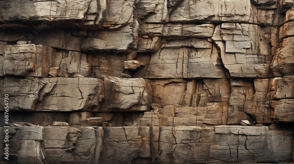 Fototapeta premium Monolithic Majesty - A Dramatic View of a Monochromatic Rock Wall, Symbolizing Strength and Stability