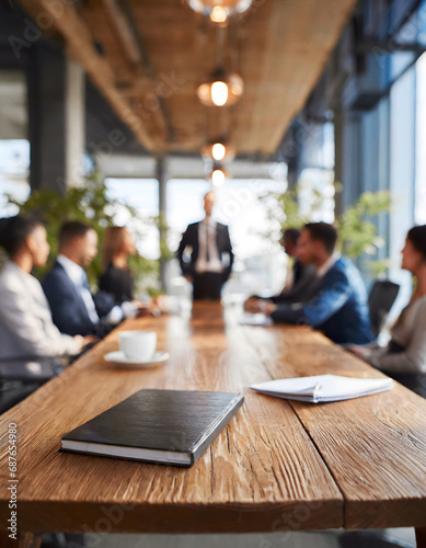Out of focus business men and women in meeting room