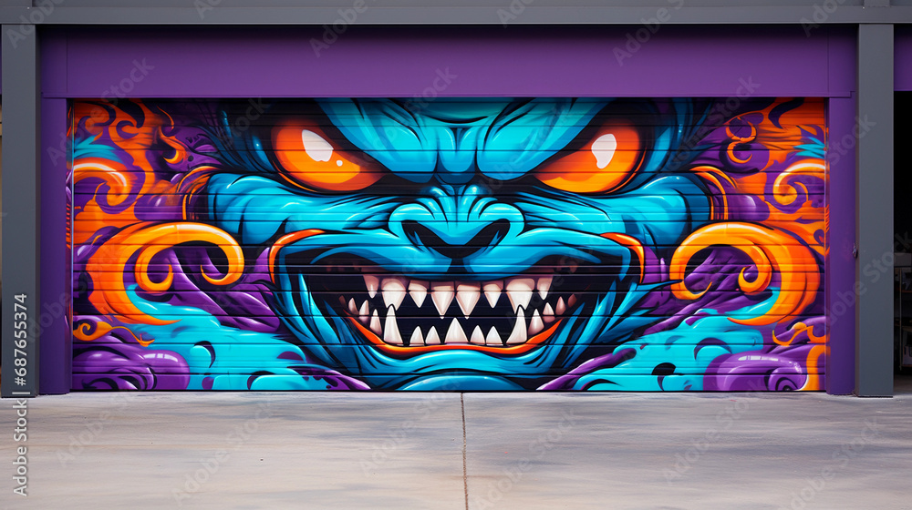Colorful Expression - A Garage Door Transformed by Vibrant Graffiti Art Celebrating Urban Creativity