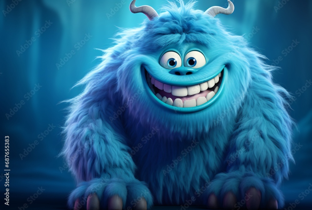 a blue monster like creature standing and smiling, furry art